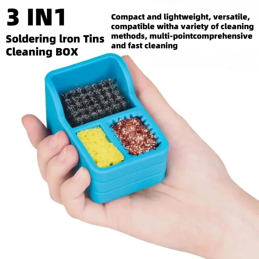 3 IN 1 Soldering Iron Tip Cleaner 360° Cleaning High Performances Welding Head Cleaner Mini Tool Desoldering Mesh Box