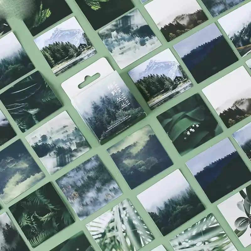 46pcs Green Landscape Stickers Scrapbook Stickers Self Adhesive Sticky Note Stickers Aesthetic Handmade Stickers