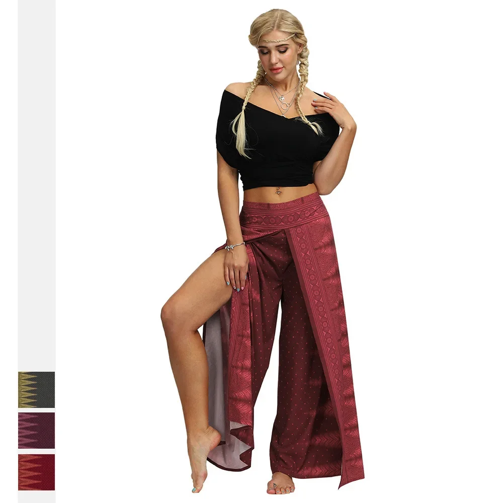 Women's Four Seasons New Digital Print Open High Fork Straight Leg Wide Leg Pants Large Size Loose Yoga Dance Long Pants Y2k