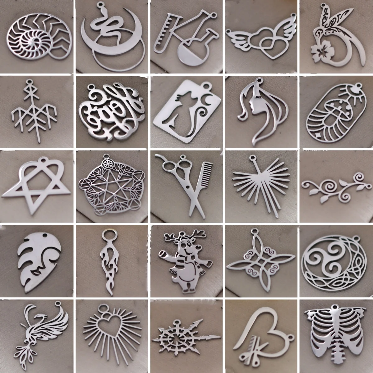 3pcs Stainless Steel Snake/Heart/Phoenix Bird/Witch Knot/Star/Leaf/Fire Pendant Charms for Jewelry Making Earrings diy Accessory