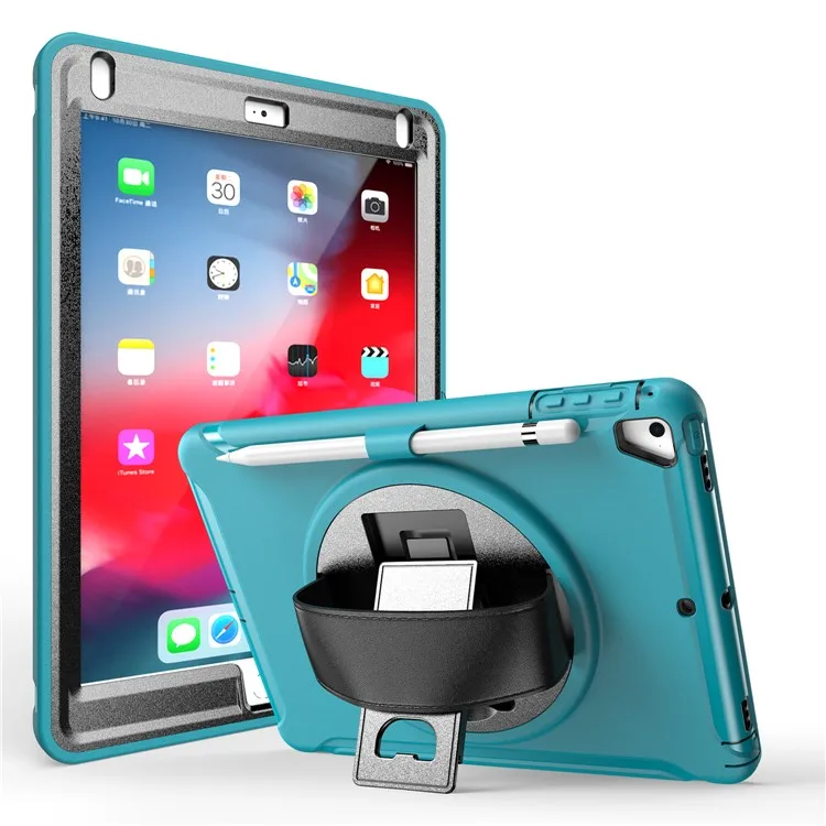 

360° Swivel Kickstand PC + TPU Tablet Case with Pen Slot and Hand Strap for iPad Air (2013)/Air 2/9.7-inch (2017)/(2018)/iP