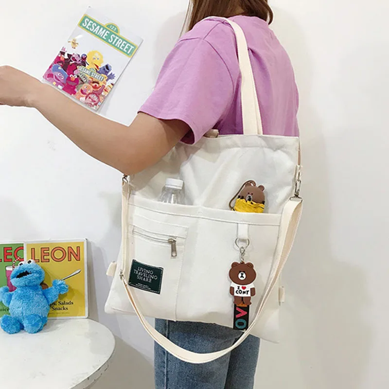 Canvas Handbags Shoulder Bags for Teenage Girls Cute School Bags Ladies Casual Shopping Tote Bag Large Capacity Messenger Bag