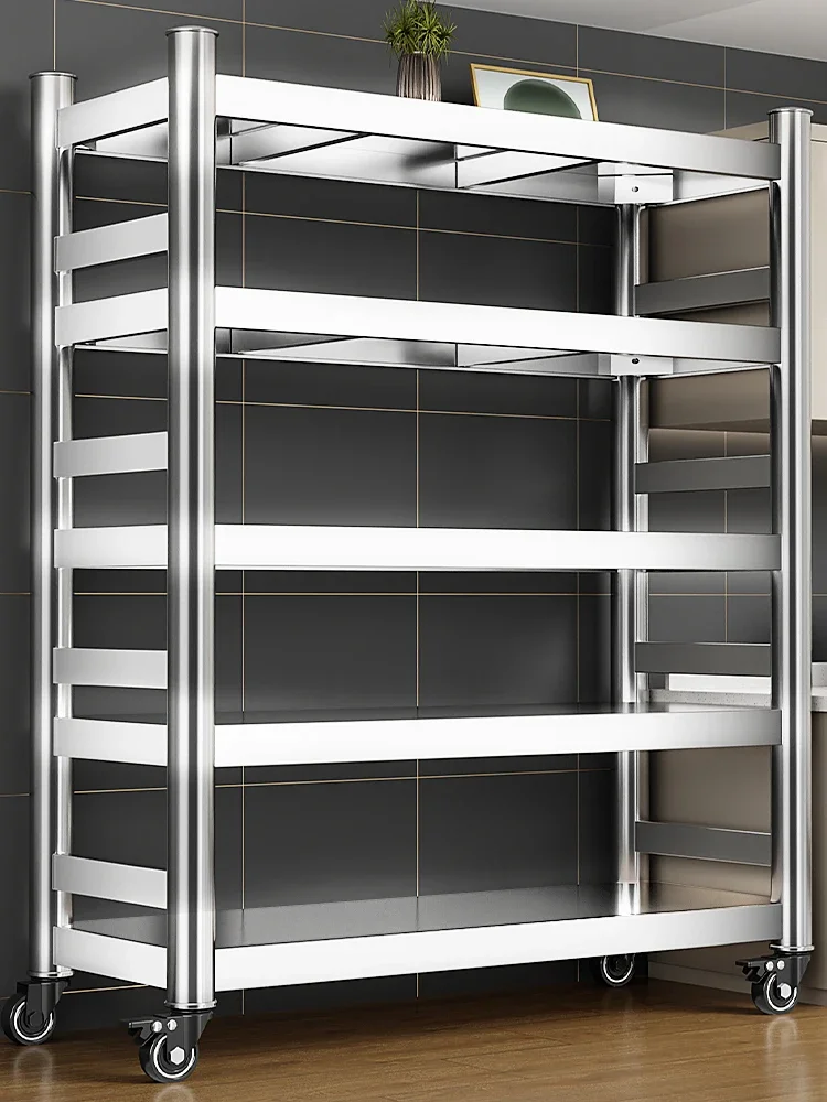 Stainless steel kitchen shelves Floor-to-ceiling multi-layer microwave oven storage and renovation Household cabinets