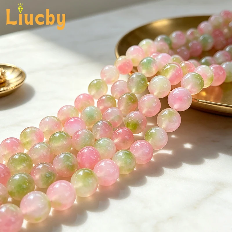 Peach Jade Marrow Chalcedony Natural Stone Pink Green Beads for Jewelry Making DIY Bracelets Accessories 15' Strand 6/8/10/12mm
