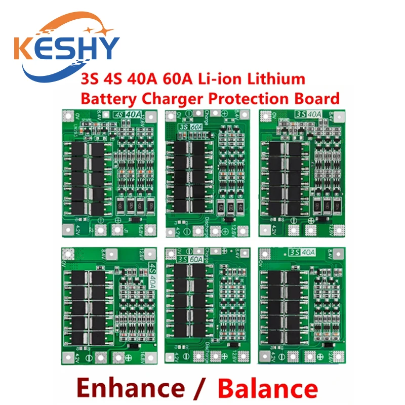 3S 4S 40A 60A Li-ion Lithium Battery Charger Protection Board 18650 BMS For Drill Motor 11.1V 12.6V/14.8V 16.8V Enhance/Balance