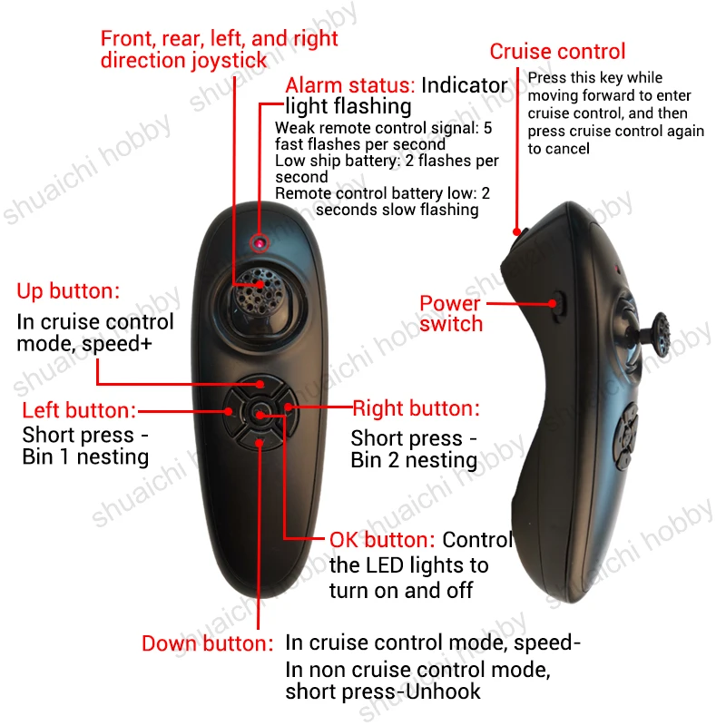 1 Juego de RXG7-TXG3 Kit receptor de Control remoto con luces indicadoras Control de crucero para reequipamiento 8,4 V 12V barcos de cebo de alta velocidad DIY