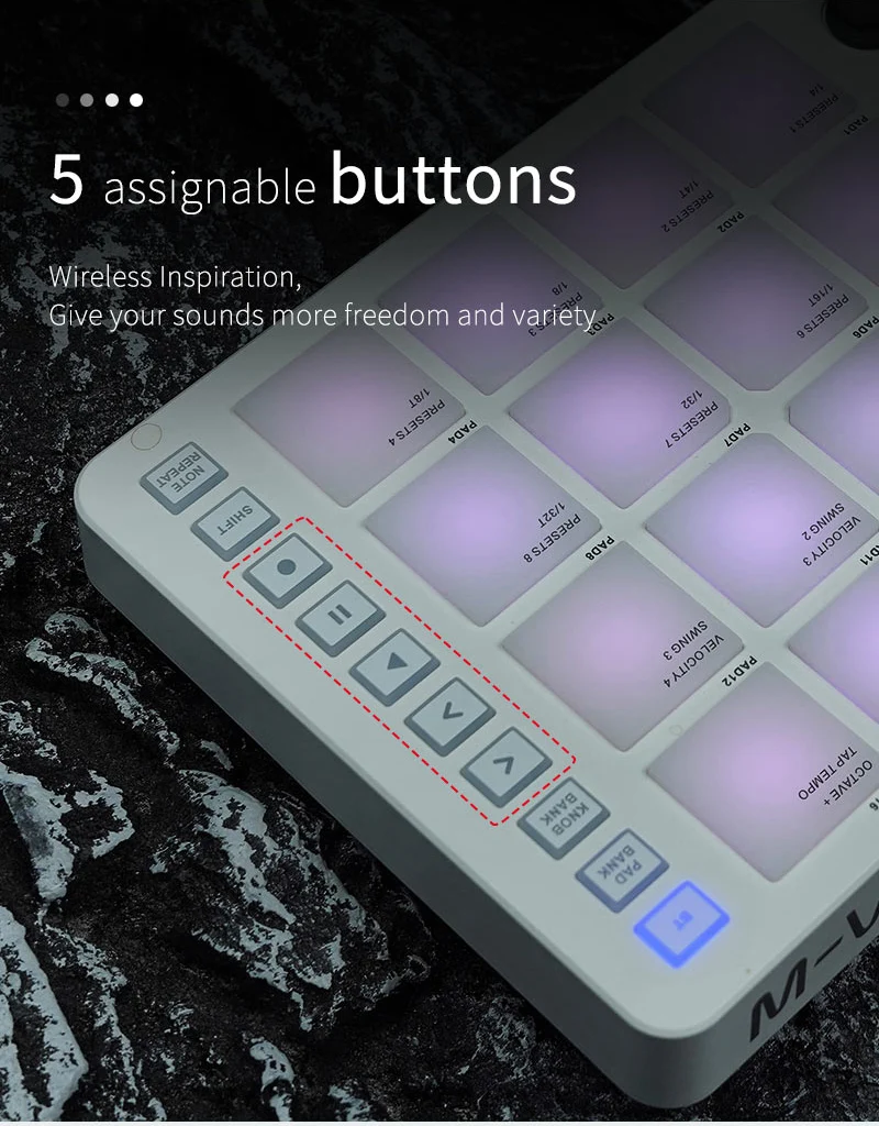 M-VAVE SMC-PAD 16-Tasten RGB Hintergrundbeleuchteter MIDI-Pad-Controller mit 8 Drehreglern – Detail 6