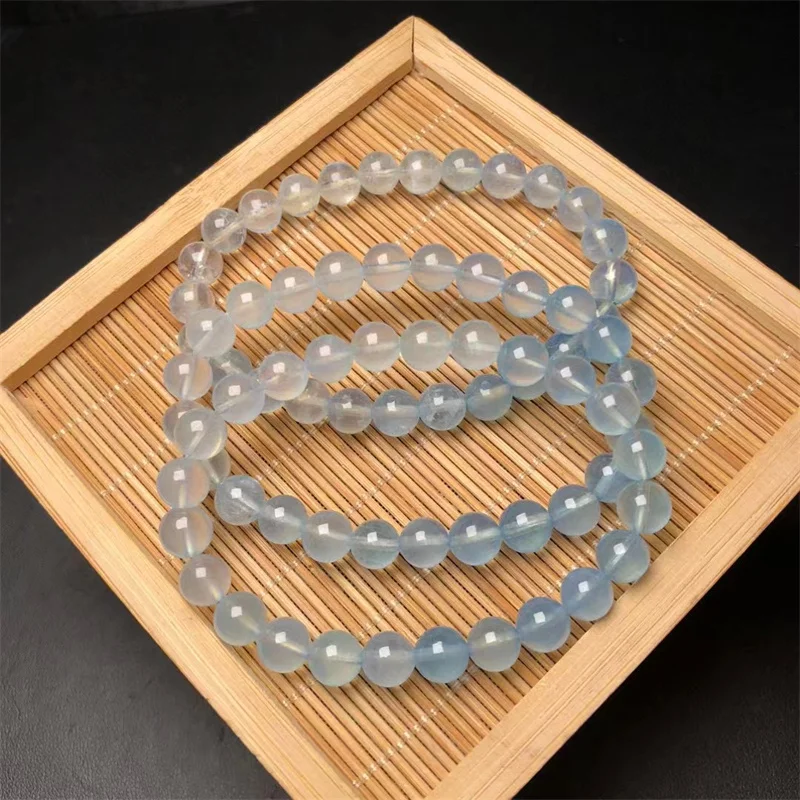 Natural Gradient Color Aquamarine Bracelet Women Healing Gemstone Crystal Strand Bangles Lovers Jewelry Gift 1PCS 7.5MM