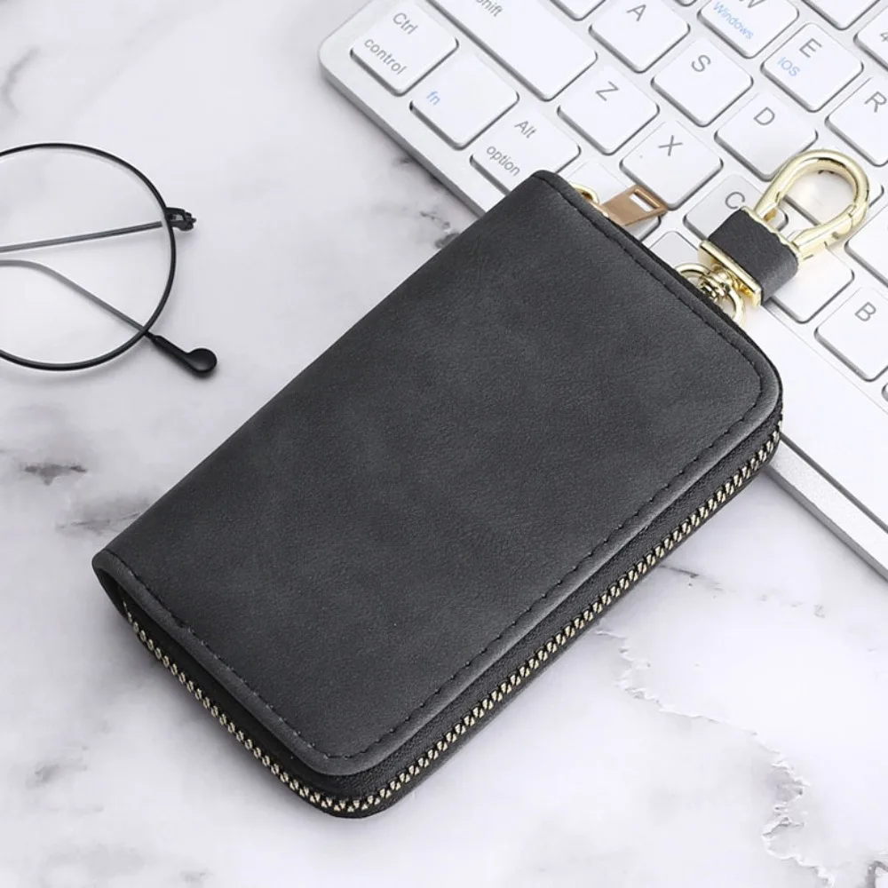 

DIY Zipper Closure Keychain Pouch Key Ring Leather Housekeepers Key Holder Durable Waterproof Car Key Organizer Card Bag