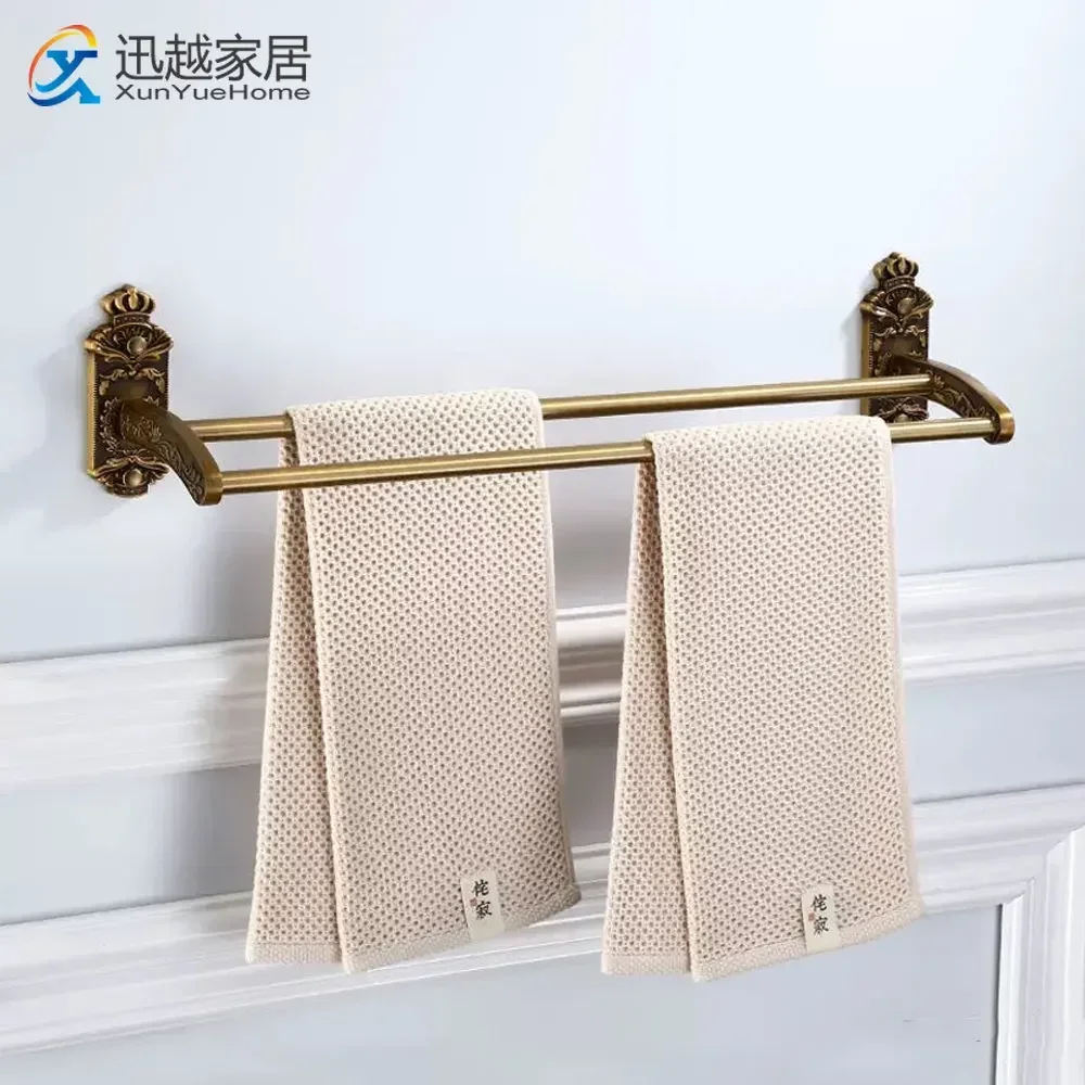 Towel Rack Bath Cloth Holder Antique Copper Gold Aluminum Storage Rail Rod Double Bars Active Shelf Bathroom Hardware Accessory