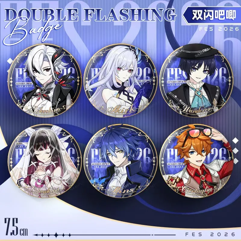 

New Genshin Impact Laser Brooch 2026 FES Flins Columbina Wanderer Skirk Badge Pin Cute Cartoon Anime Game Backpack Jewelry Gift