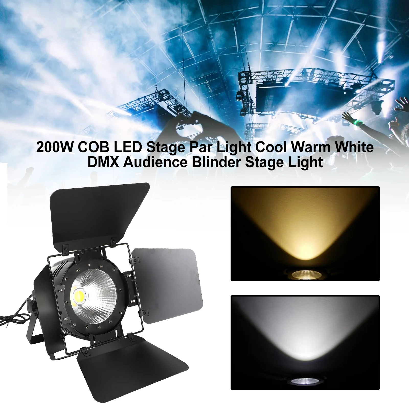 

200W COB LED Stage Par Light Cool Warm White DMX Audience Blinder Stage Light