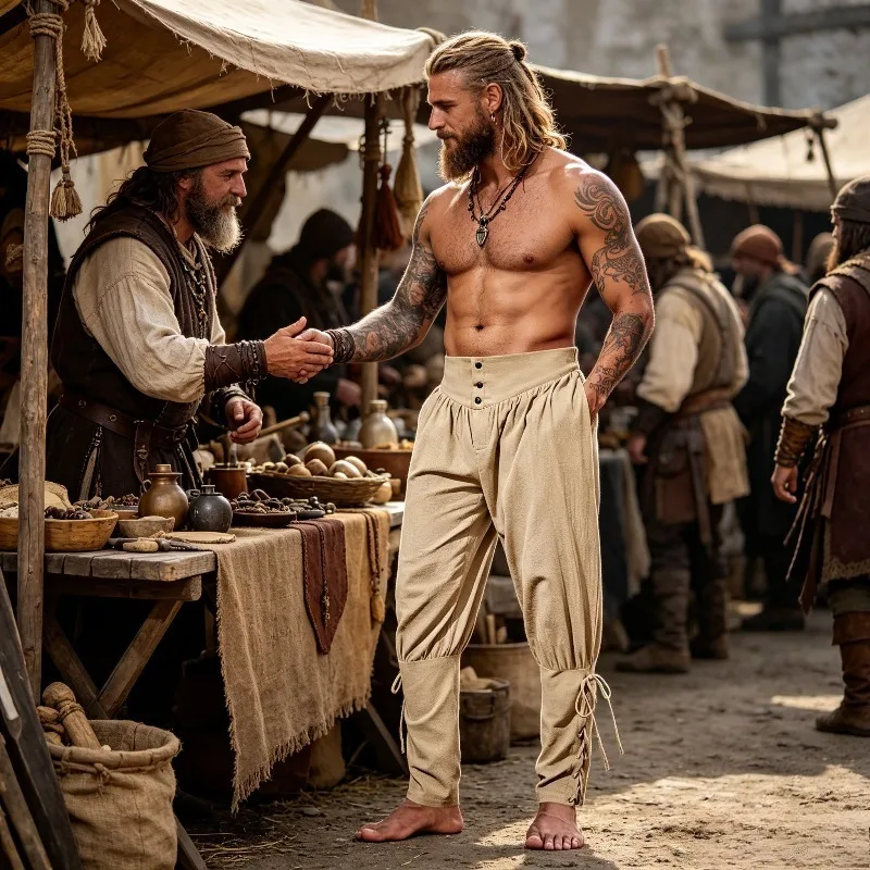 Men's Photobooth Props Viking Pants with Ankle Strap Design Are Perfect for Renaissance Role-playing and Medieval Expos - view 3