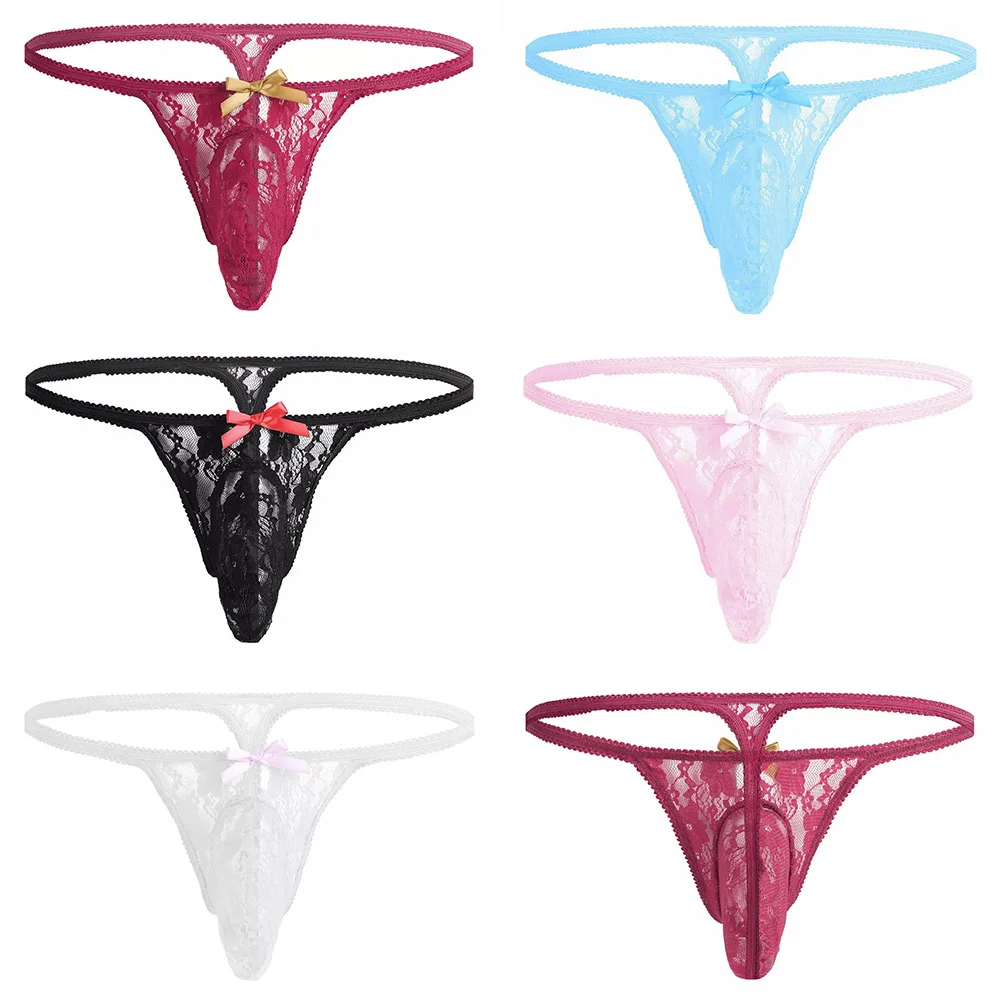 Men Sexy See Through Lace Thongs Sissy Underwear Male Transparent Seamless Bikini G-strings For Men\'s jockstrap gay underwear