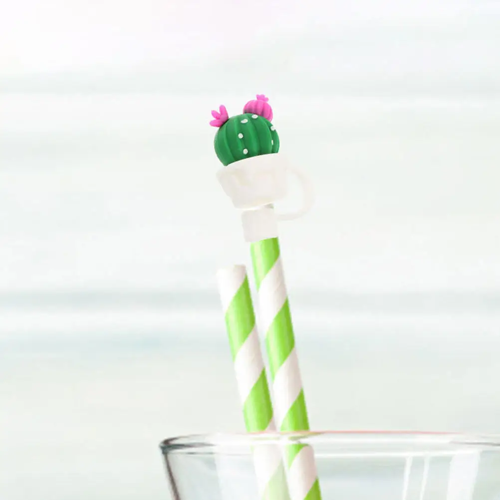 2Pcs Reusable Drinking Straw Caps Cactus Design Non-Slip Easy Open Close Cute Straw Plugs for Straws Mugs Bottles Glasses