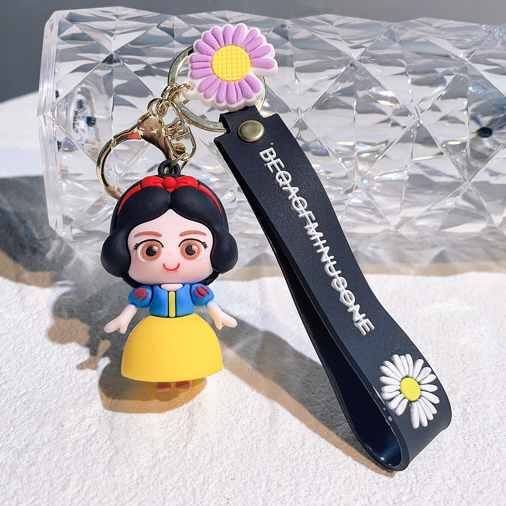 The Little Mermaid Princess Keychain Snow White Elsa Pendant Keychain Car Keyrings Mobile Phone Bag Hanging Jewelry Kids Gifts