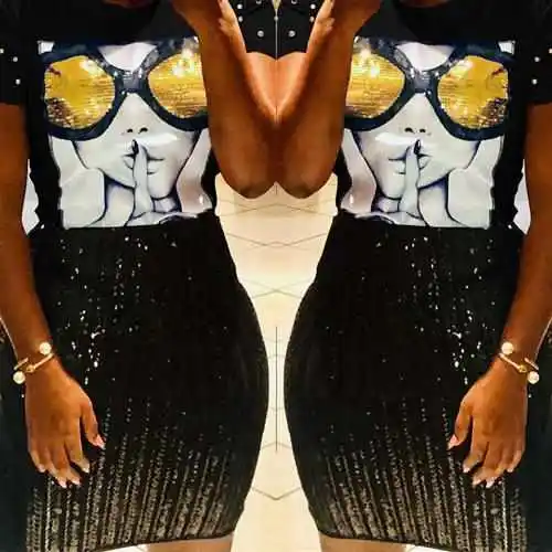 

Женская футболка ort Sve с нашивкой и блестками, расшитая бисером и очками, модный повседневный хлопковый топ на все сезоны