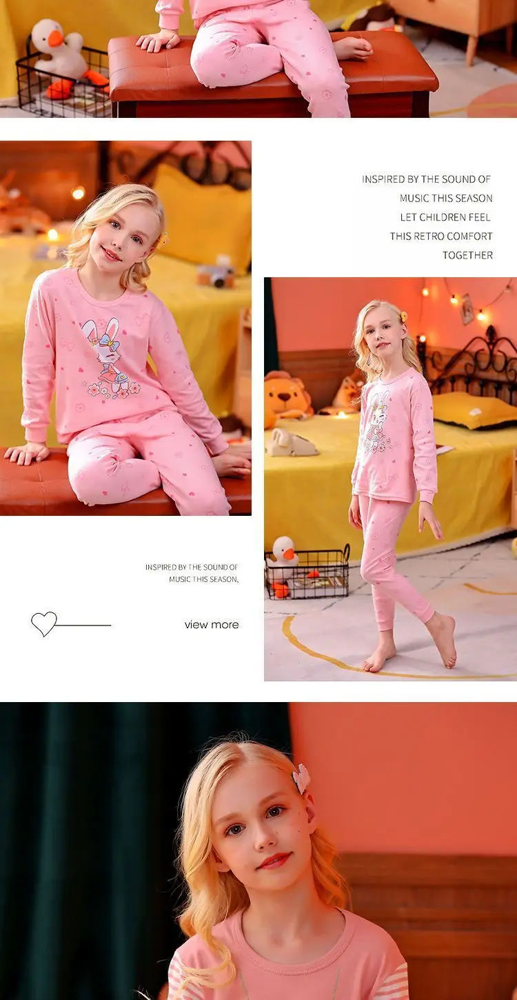 100% Baumwolle Kinder-Unterwäsche-Set für Frühling und Herbst, Mittellange Mädchen-Unterhose, 2er-Pack, Langarm-Loungewear – Detail 4