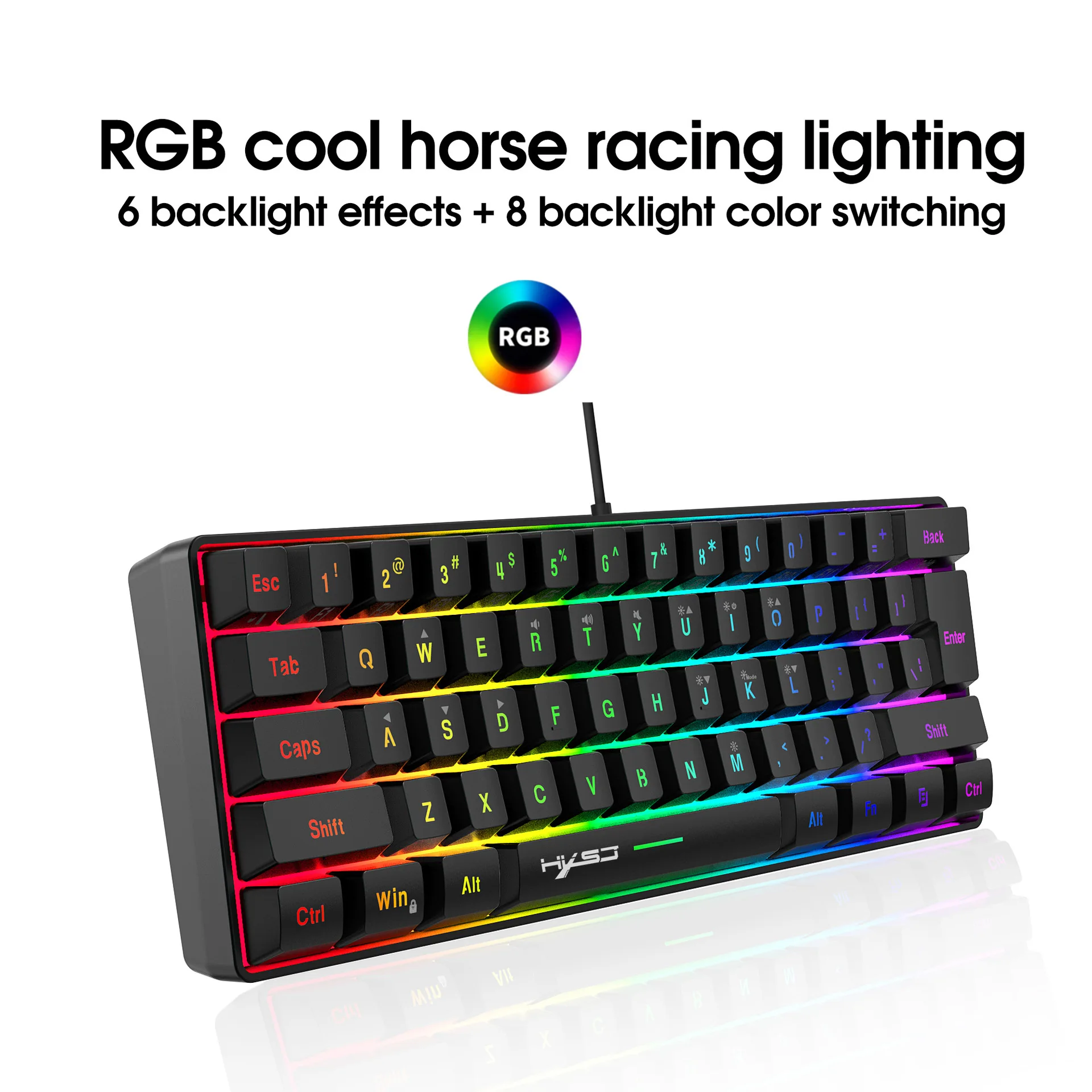 61 key gaming keyboard RGB lighting portable wired keyboard