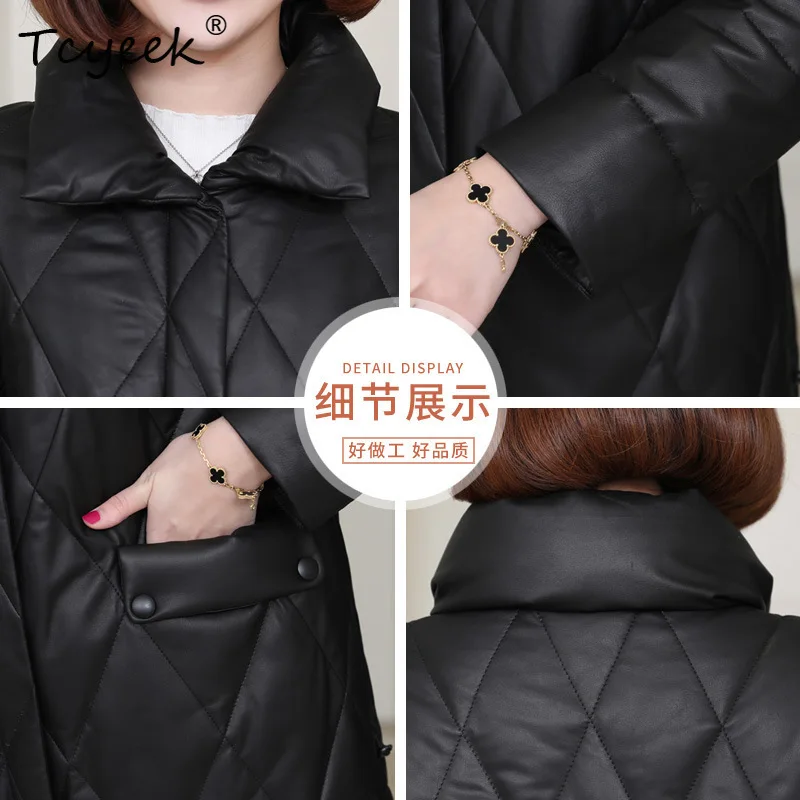 Tcyeek Echtes Schaffell Weiße Entendaunen Herbst Winter Stehkragen Schwarze Damen-Echtlederjacke Ж Ett Projektow Mohamed Ndculo