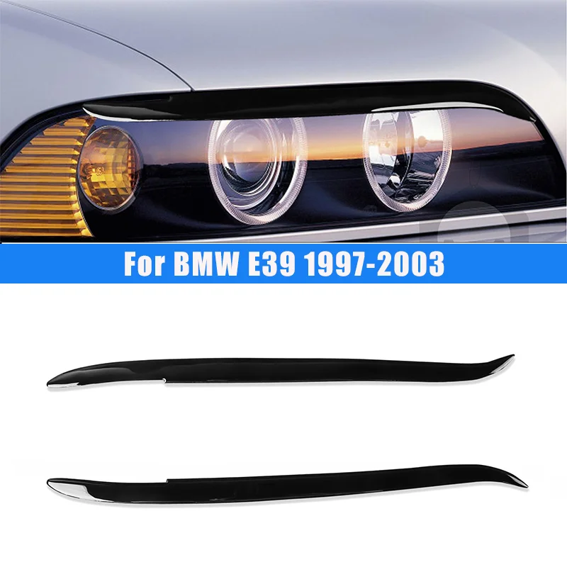 2 Pcs Headlight Eyebrow Glossy Black Trim Front Left Right Decoration for BMW E39 1997 1998 1998 1999 2000 2001 2002 2003