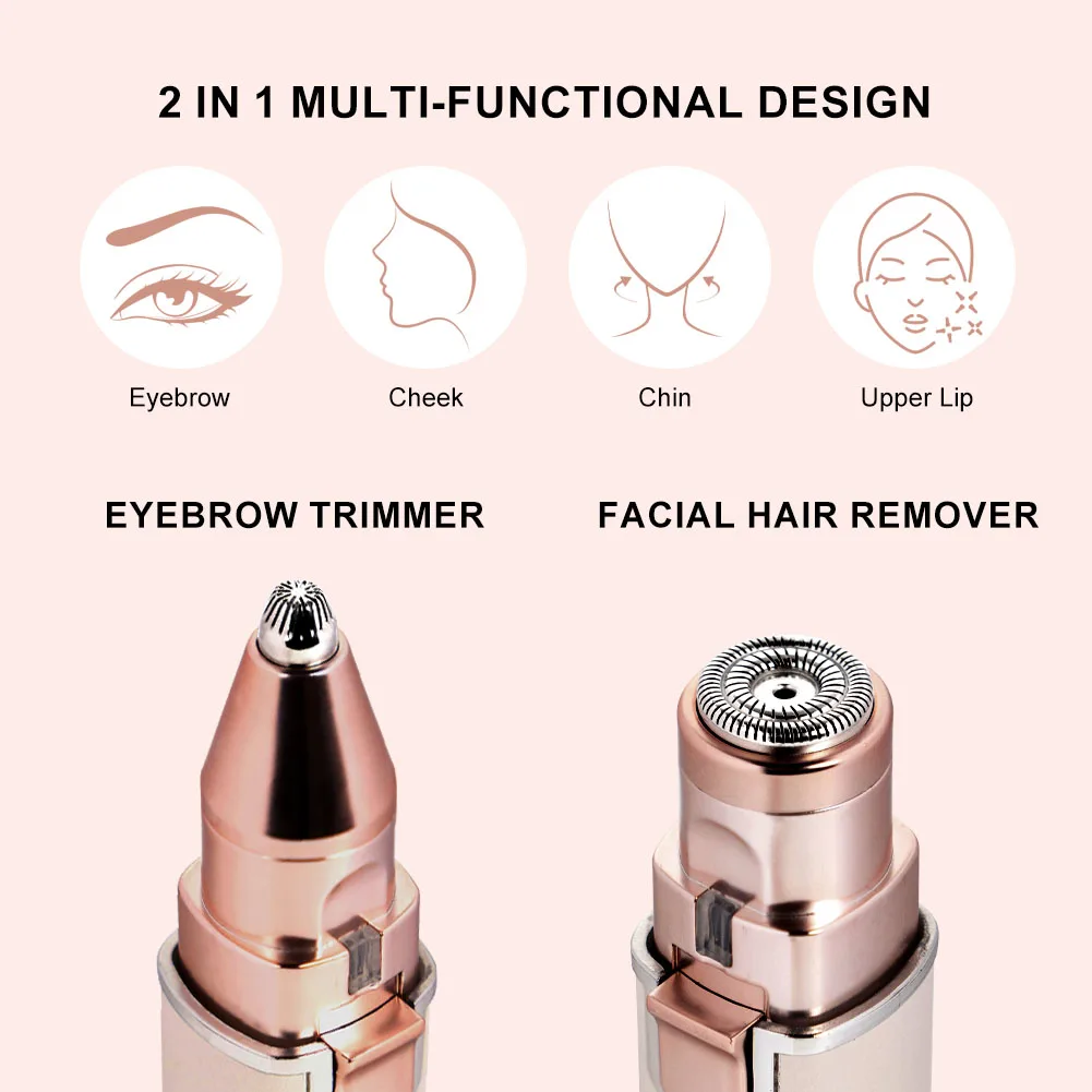 Solimpia 2-In-1 Women Electric Epilator Painless Hair Remover for Lady Shaver Eyebrow Shaper Facial Armpit Portable Trimmer