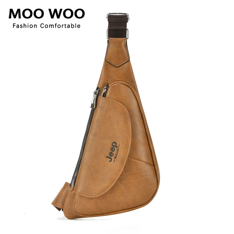 

MOOWOO PU Leather Fashion Travel Triangle Chest Sling Bag For Men Design 8 Tablet One Shoulder Strap Bag Daypack Male Fanny Pack