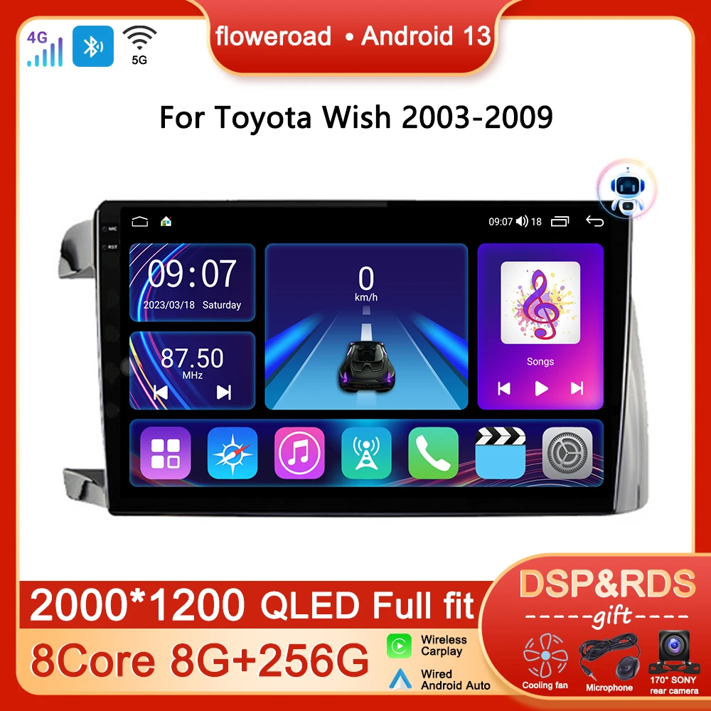 

QLED Screen Car Radio Android For Toyota Wish XE10 2003-2009 Multimedia Player Video Navigation GPS Stereo 2 din Carplay 4G WIFI