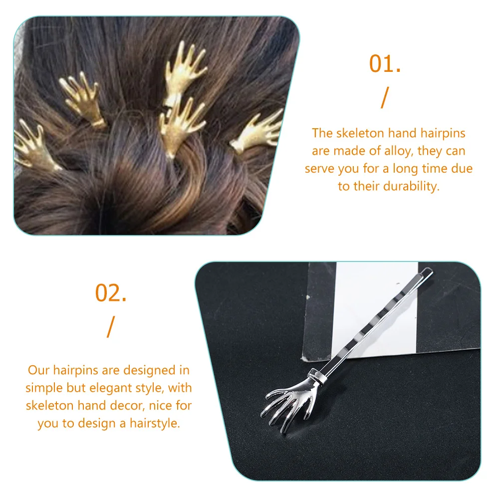 

4Pcs Alloy Hand Hairpin Goth Hair Clip Durable Halloween Hair Accessories Stylish Decorative Bobby Pins Women