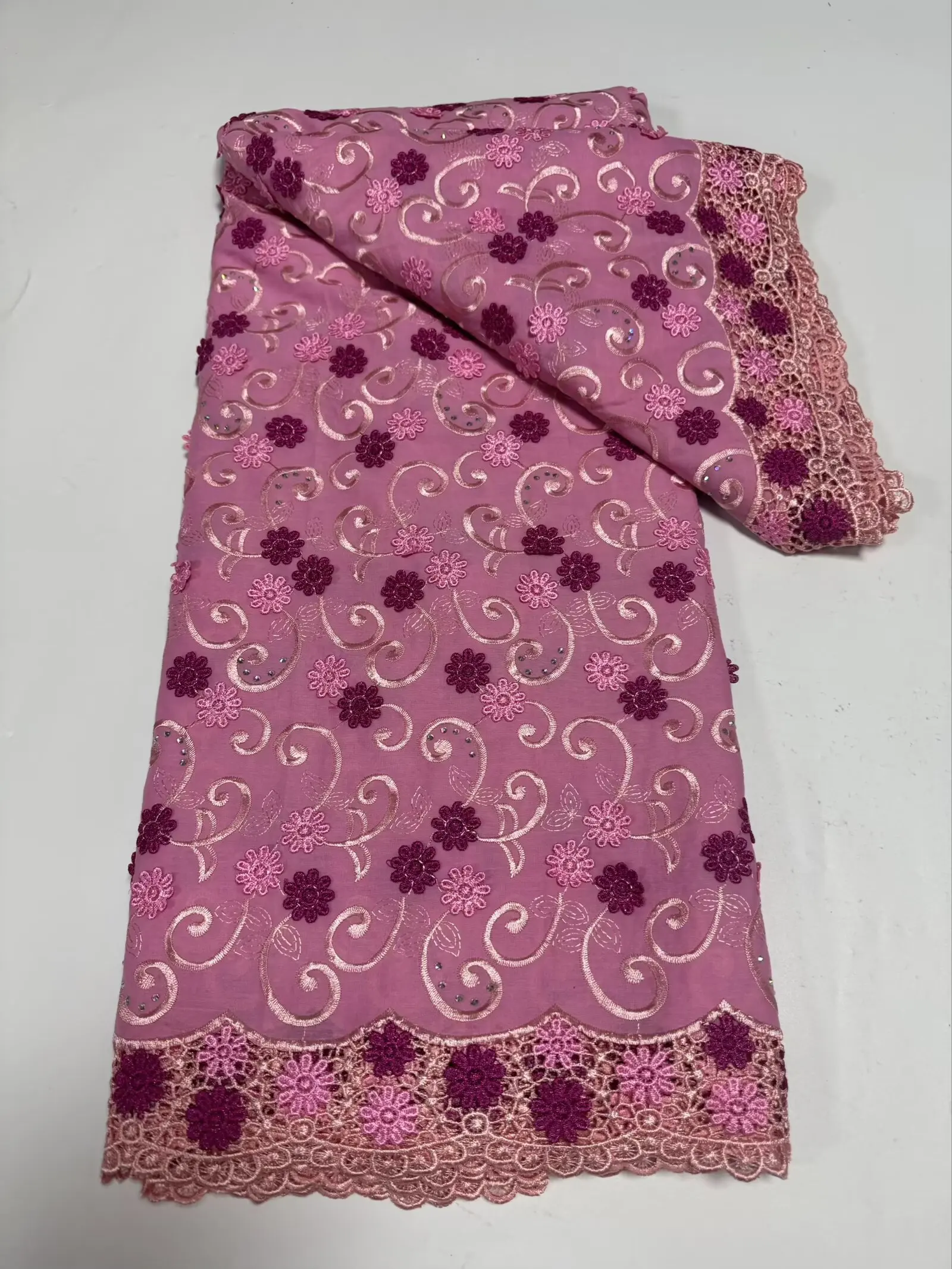 

Luxury African Cotton Embroidery Lace Fabric With Stones High Quality Swiss Voile Fabric In Switzerland For Sewing Clothes 19A12