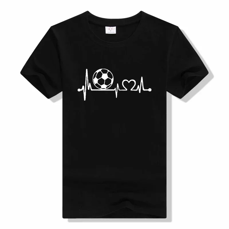 fashion Sports Soccer Ball Heartbeat t shirt outdoor casual print t shirt Round neck Short sleeved t Shirt