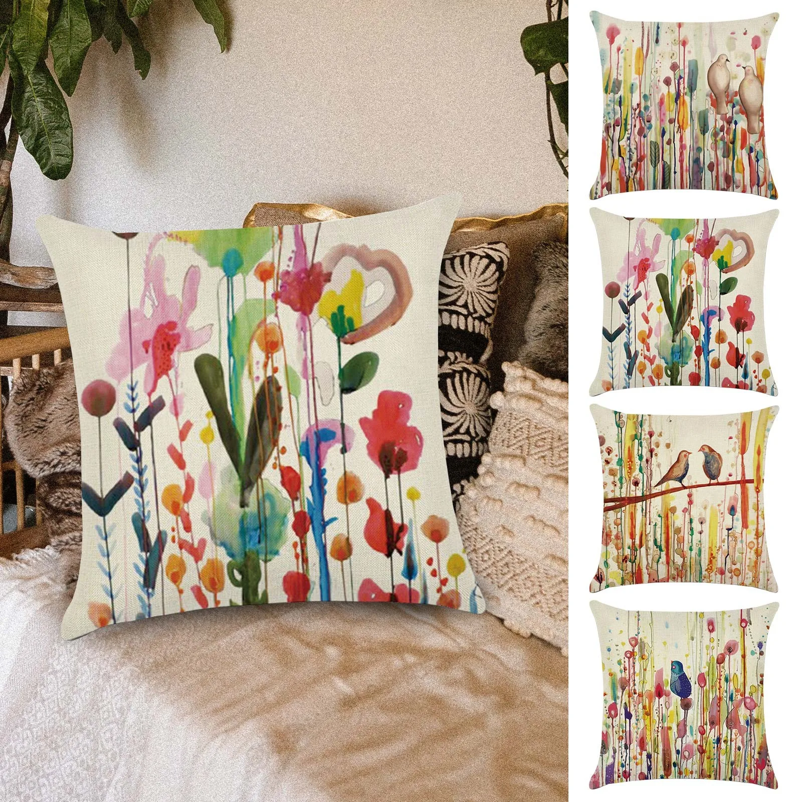 Decorative Throw Pillow Case Cushion Cover 18''x18'' Retro Oil Painting Birds Pillowcase Pillow Protector Slip South Pillowcase