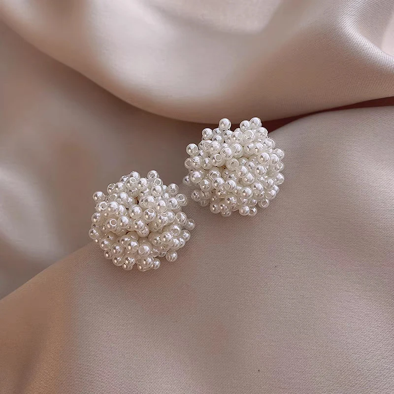 Classy Pearl Floral Stud Earrings; Upscale Ear Clip Accessory for Women; Ideal Wedding Party Jewelry Gift