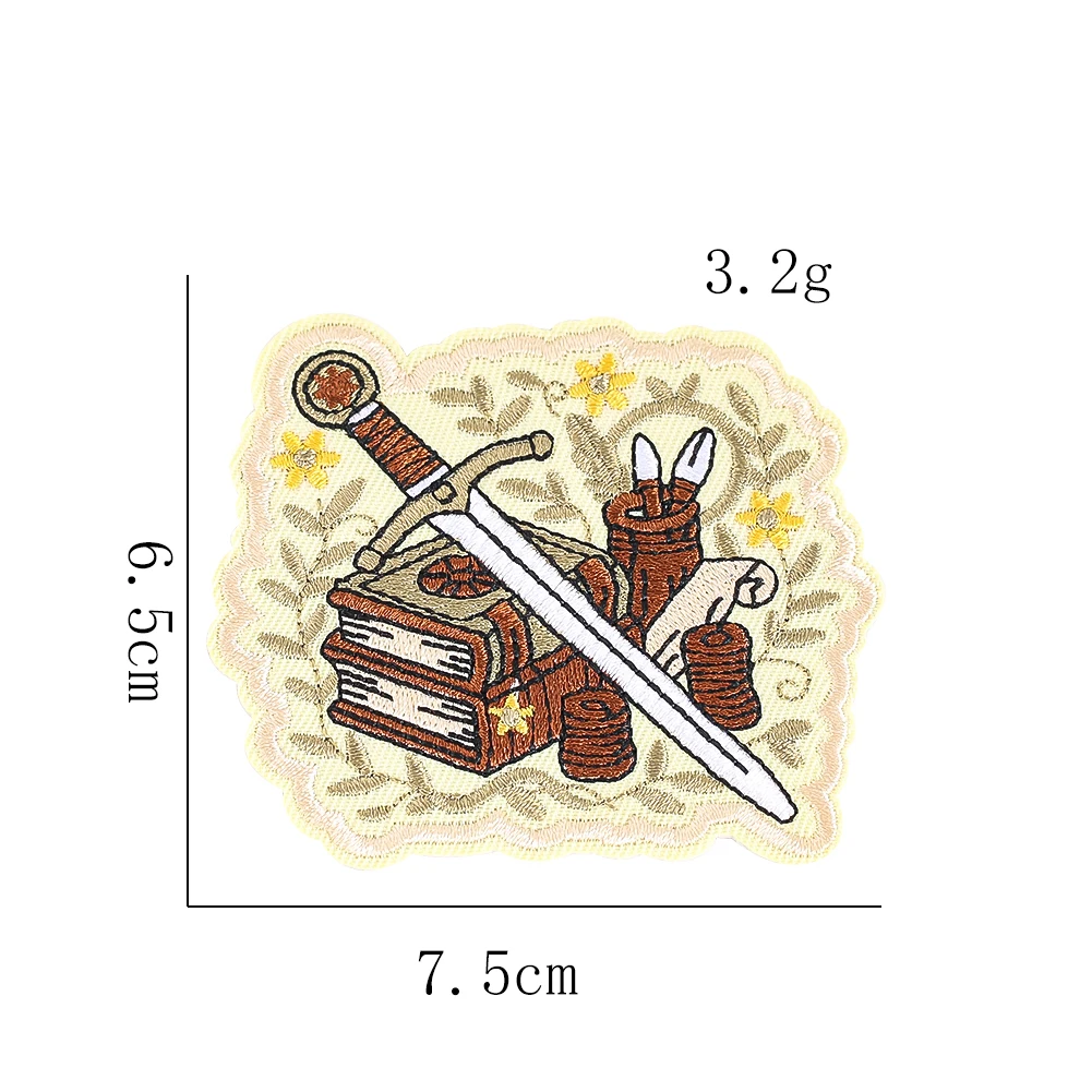Literary Warrior Buch & Schwert Stickerei-Aufnäher Ästhetische Aufnäh-Applikation für Jacken, Taschen, Kleidung, DIY-Zubehör – Detail 5