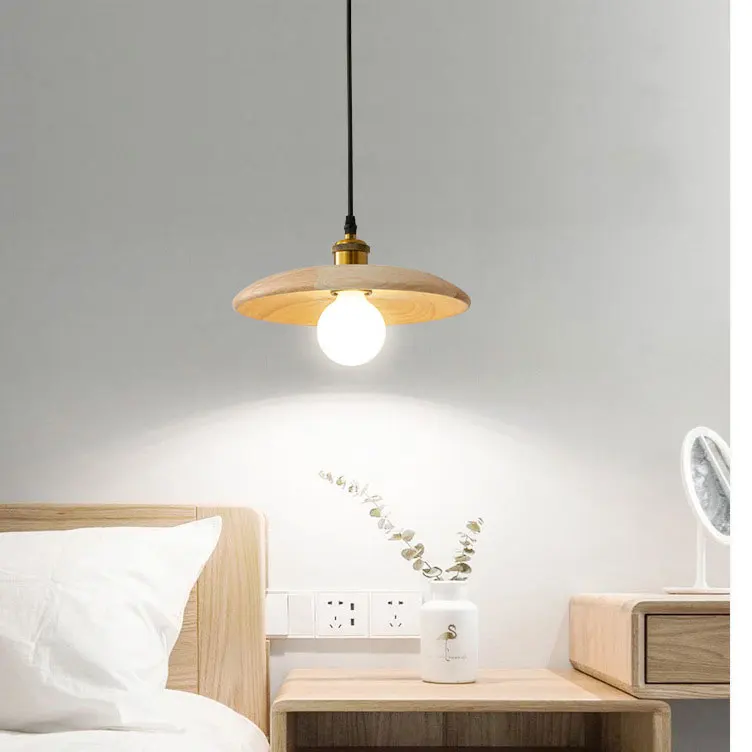 Nordic Restaurant Solid Wood Chandelier Bedroom Bedside Lamp Tea Room Corridor Corridor Japanese Style Homestay Bar Pendant Lamp