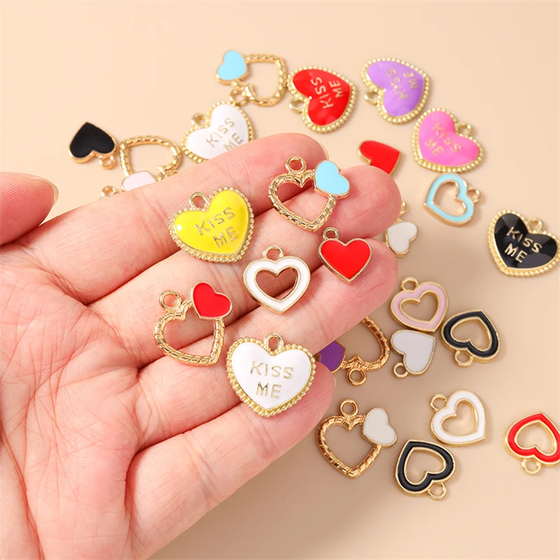 20 Stück Niedliche Bunte Emaille-Herzanhänger für die Herstellung von Halsketten, Ohrringen, Armbändern, DIY-Bastelarbeiten und Schmuckzubehör – Detail 1