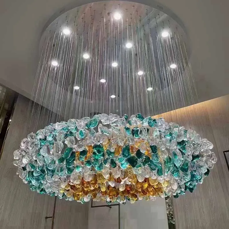 Modern Hotel Lobby Colored Crystal Pendant Lights, Large Ceiling Chandelier Living Room Customized Colored Crystal Pendant Light