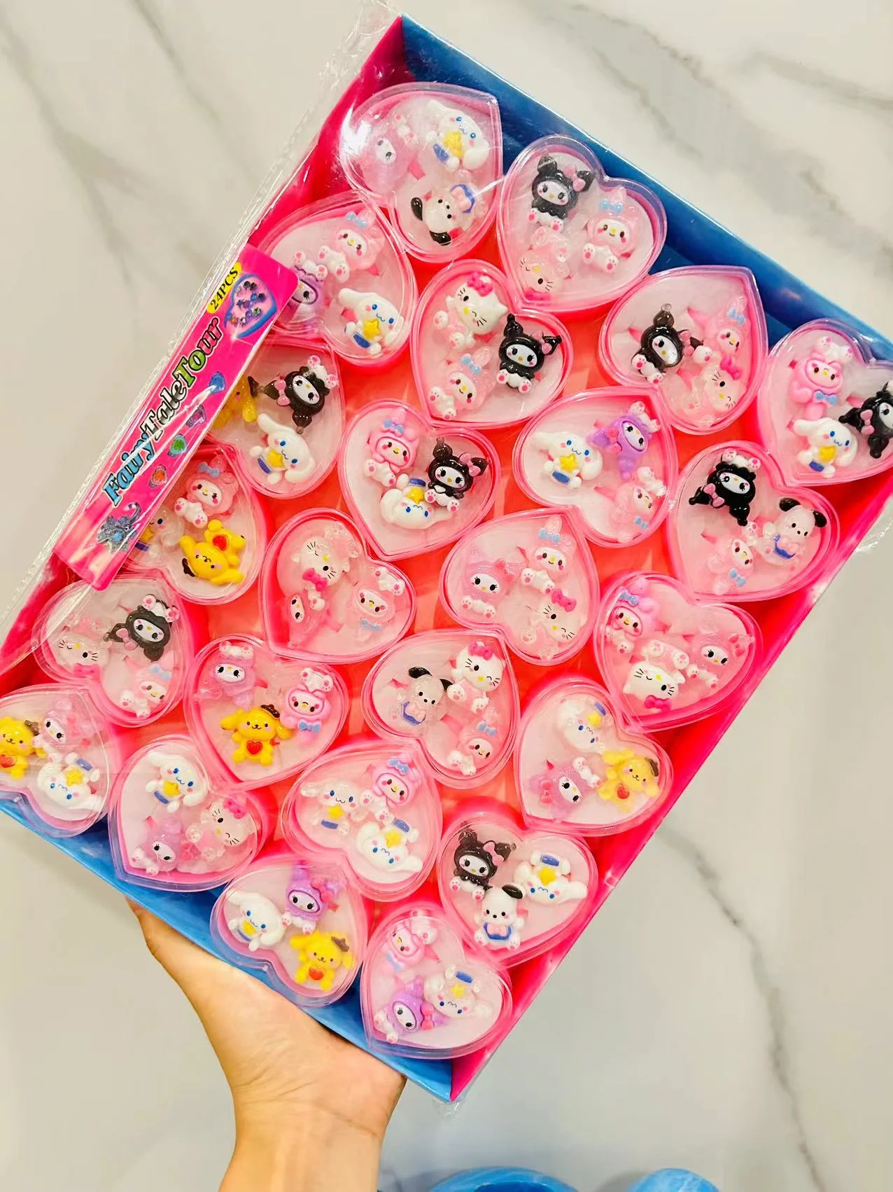 24Box/set Sanrio Hello Kitty Kid Ring Kids Adjustable Baby Rings Fashion Cartoon Children Girl Rings with Heart Box Party Gifts