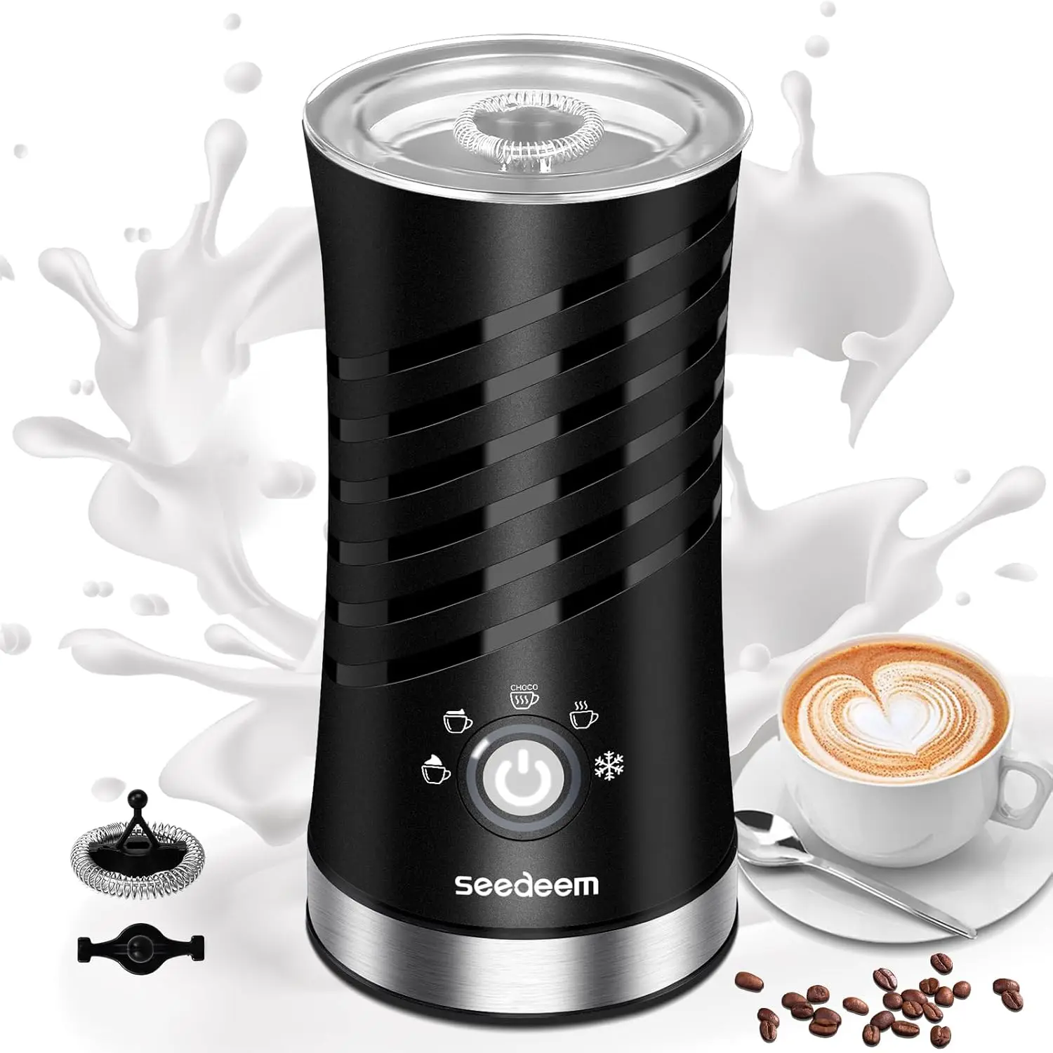 

Milk Frother, 5 in 1 Electric Milk Frother and steamer, Automatic Hot And Cold Foam Maker with 2 Whisks for Coffee, Latte