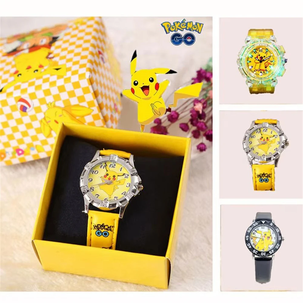 Anime Pokemon Luminous Watch Color Flash Boy Girl Children Wristband Set Pikachu Anime Figure Electronic Watch Kids Toys Gifts