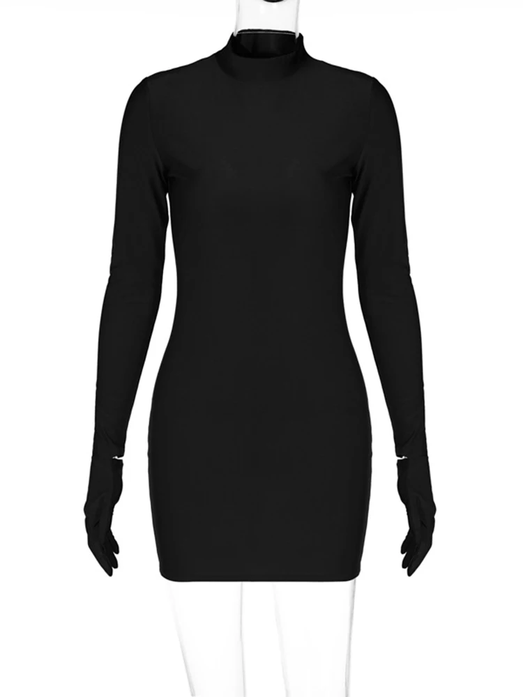 black mini dress with mesh sleeves Isela Mini Dress in Black main image 1