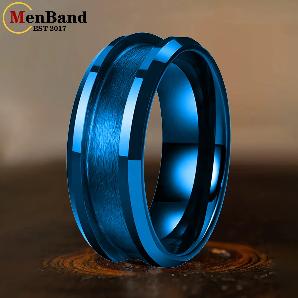 

MenBand 8mm Plating Tungsten Blank Core Ring for DIY Customized Inlay with 4mm Groove Beveled Polished Comfort Fit