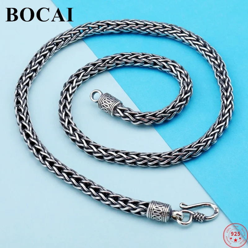 BOCAI S925 Sterling Silver Necklace for Women Men New Fashion Multi Strand Weaven 5mm 7mm Horsewhip-chain Jewelry Free Shipping