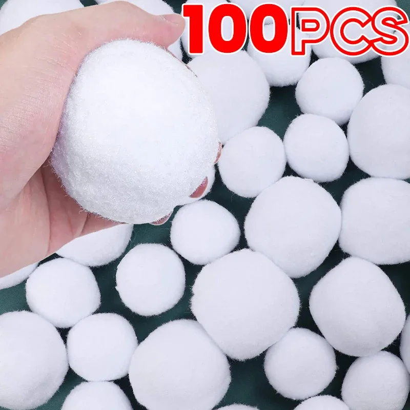 1/100PCS Christmas Fake Snow Balls Indoor Realistic White Soft Pompom Ball DIY Xmas Tree Ornaments Kids Toy Fur Fight Ball 1-6cm