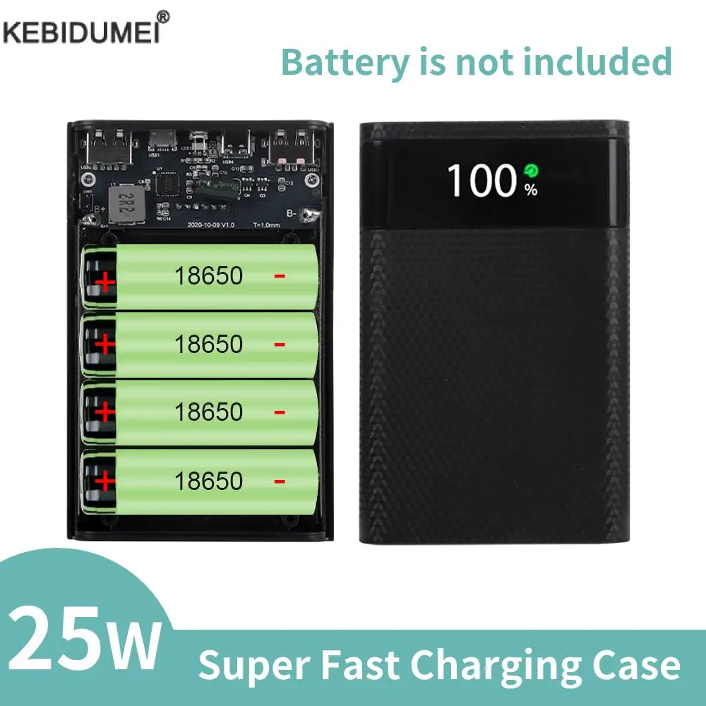 25W Super Fast power bank Shell Storage box Dual USB Micro Type C 18650 battery Case Holder For SmartPhones Without Battery