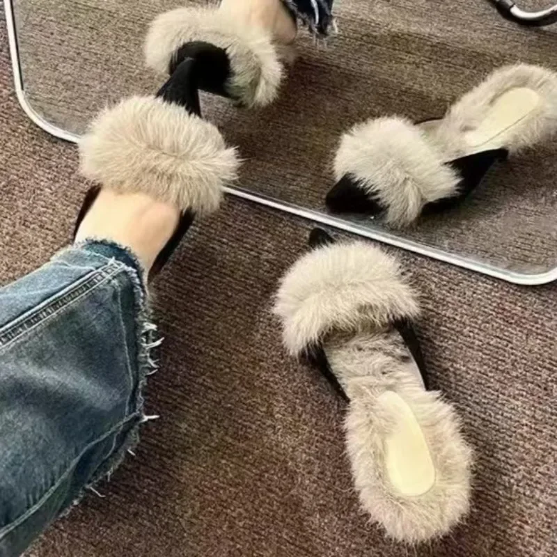 2025 Vrouwen Pomp Veer Hakken Mode Eenvoudige Wind Muilezel Slippers Vrouwen Slide Stiletto Hakken Schoenen Voor Vrouwen Hakken