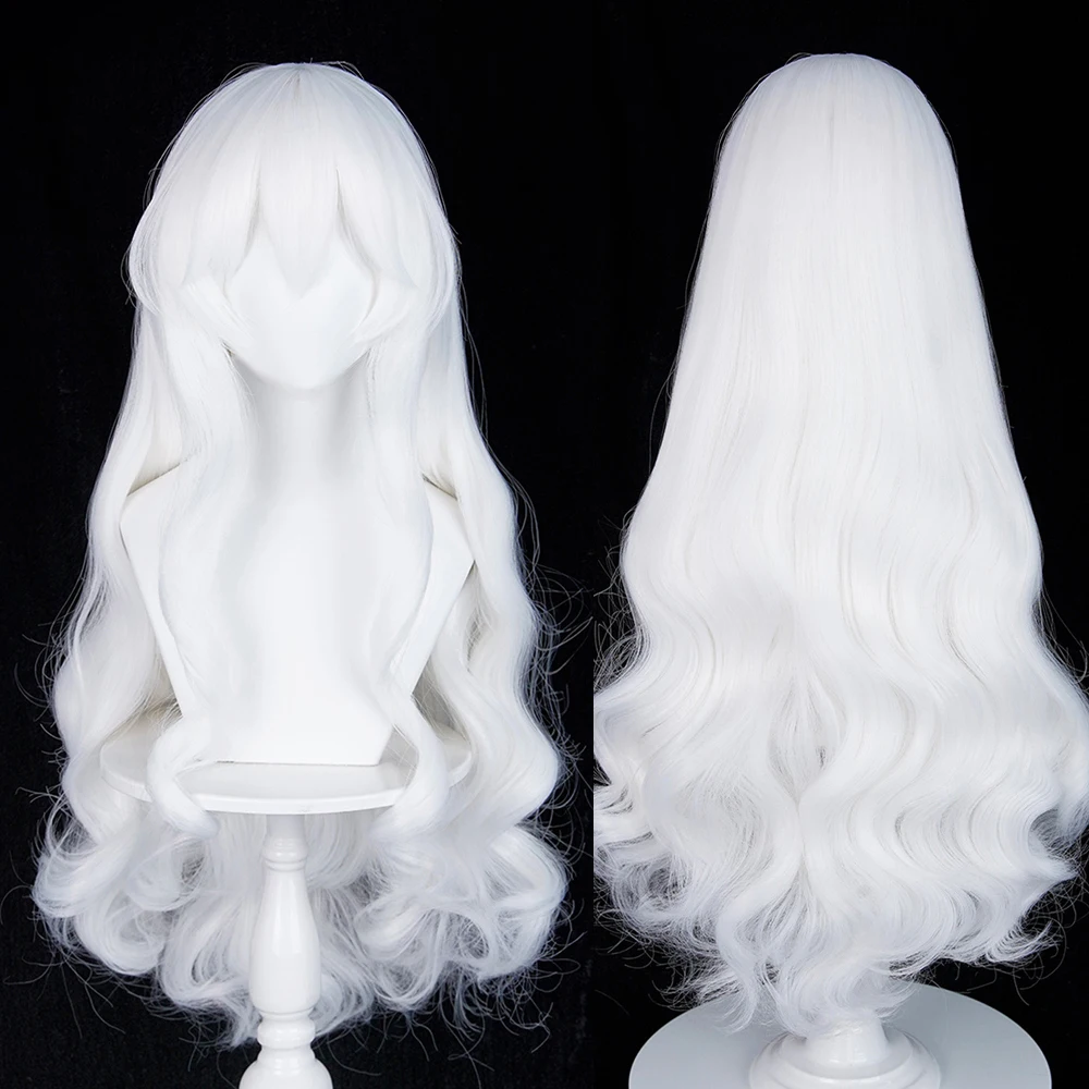 

White Long Wavy Wig With Bangs Synthetic Hair Wigs Fluffy Wig For Women Anime Cosplay Daily Party Halloween Heat Resistant