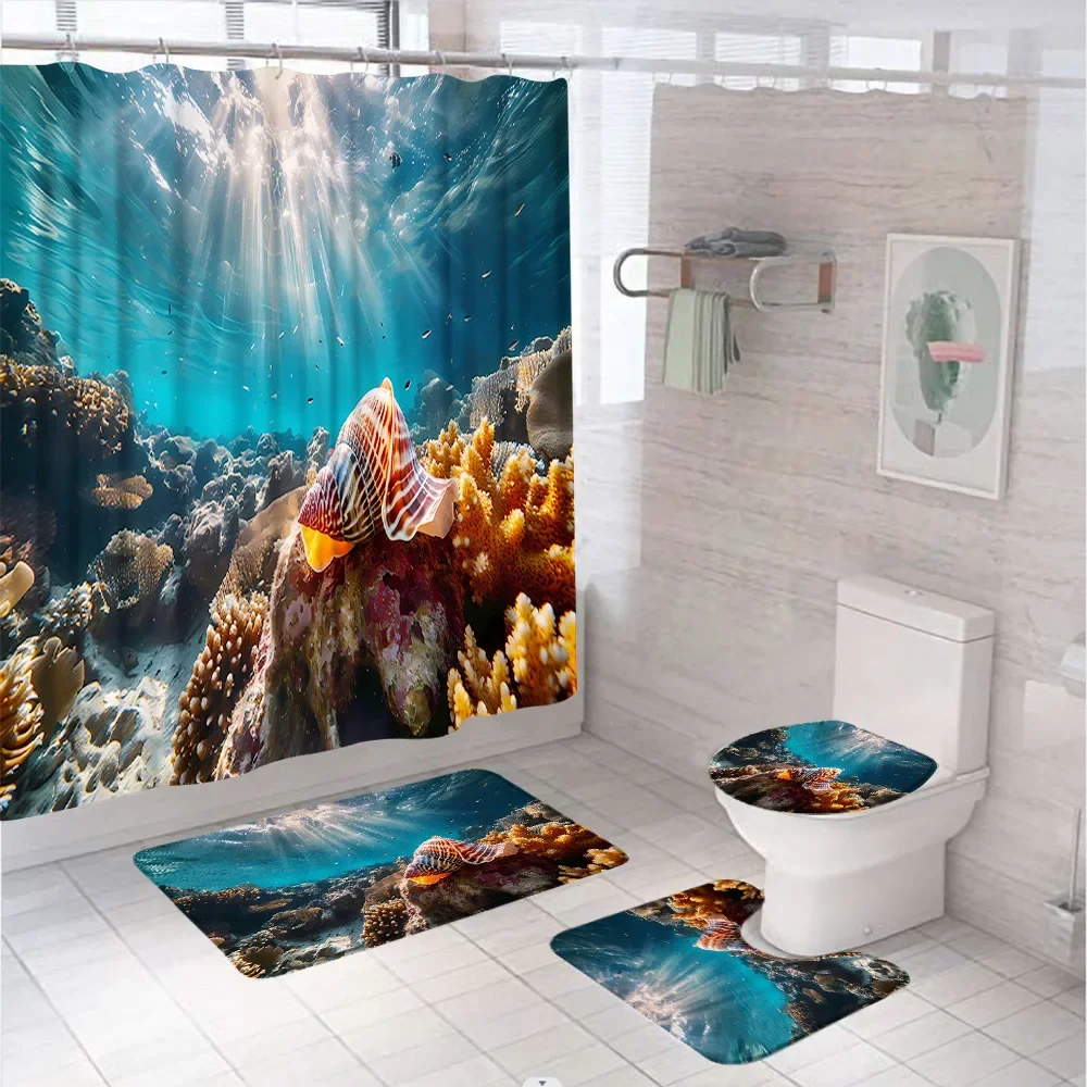 4Pcs Shower Curtain Set Rug Bath Mat Toilet Cover Rock on The Sand Butterfly Serenity Life Cycle Stone Nature Bathroom Curtains