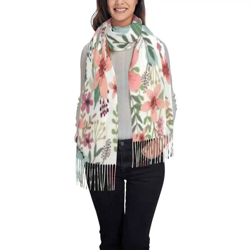 Floral Pink Leaf Pattern new model Scarf Cashmere Woman Wool Ladies Scarf Warm Scarf Women's Winter Scarves Autumn