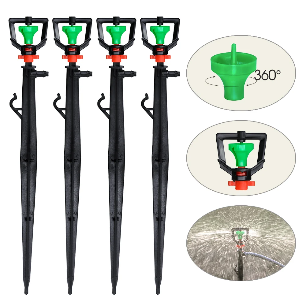 

5PCS 360° Rotating Micro Sprinklers Garden Irrigation System Nozzle Big Green Wheel with 22cm Stakes for Greenhouse 4/7mm Hose